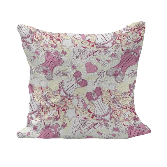 Fashion Fluffy Throw Pillow Cushion Cover, Old-Fashioned Female Corset Accessories Vintage Girls Room Floral Design Print, Rectangle Accent Pillow Case, 36" x 16", Beige and Pink, by Ambesonne