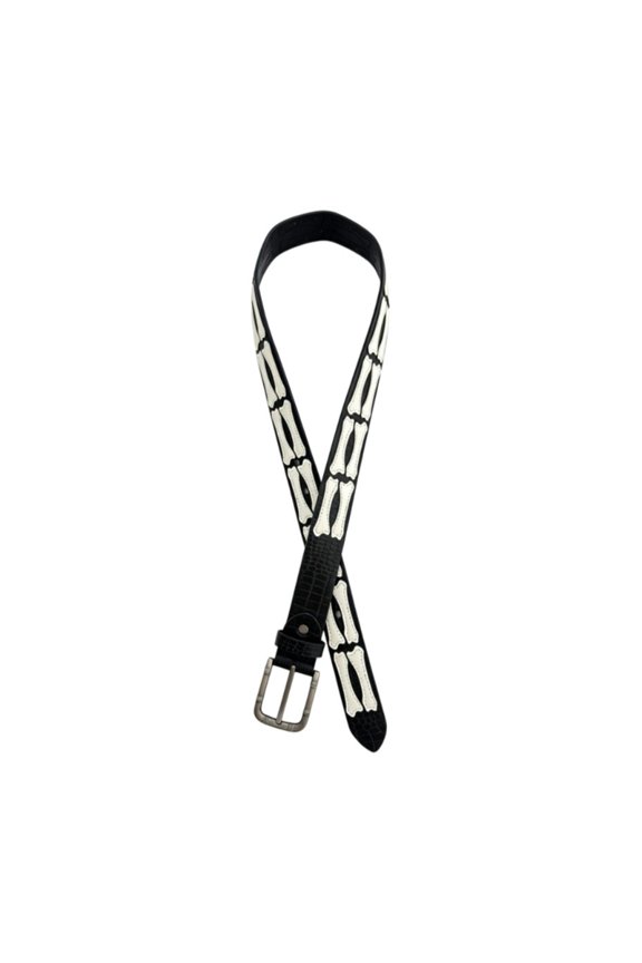 Fashion Forward Adjustable Waist Belt In Punk Black White Bone Theme