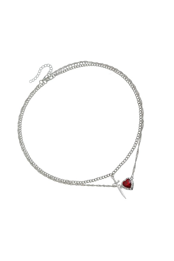 Fashion Forward Edgy Design Adjustable Alloy Necklace Incorporating Poniard and Heart Charm for Parties Casual Use
