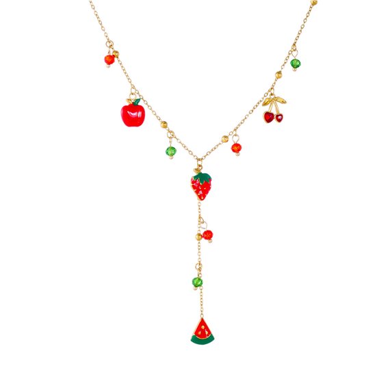 Fashion Forward Lightweight Chain Necklace Featuring Fruit Pendant Including Watermelon Strawberry Charm