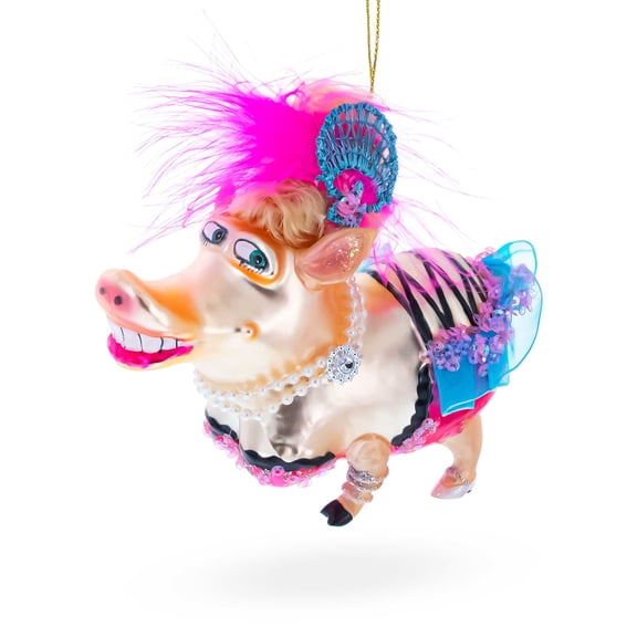 Fashion-Forward Pig Glass Christmas Ornament