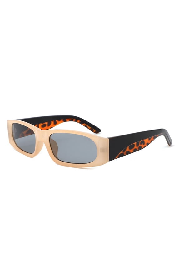 Fashion-Forward Rectangle Sunglasses, Beige Frame with Orange Leopard Print Arms