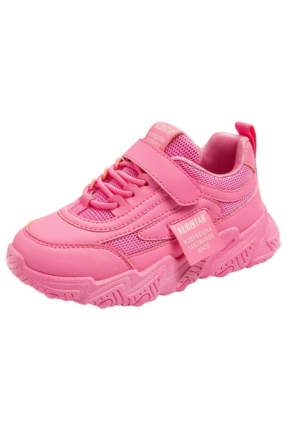 Fashion Four Seasons Children Size 1 Shoes Girls Sneakers Girls Flat Thick Bottom Non Lightweight Mesh Upper Breathable Comfortable Lace Up Hook Loop Solid Color Casual Style