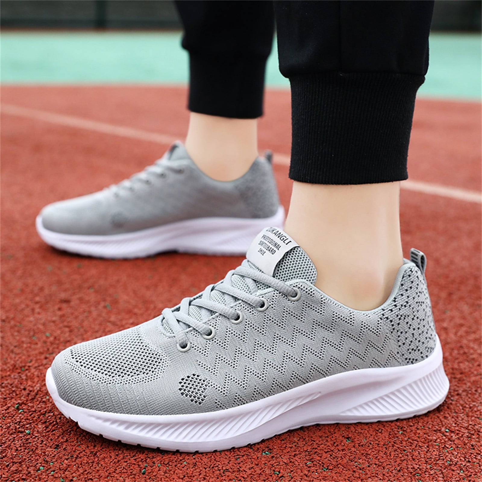 Fashion Four Seasons Men Sneakers Mesh Breathable Lace Up Flat Lightweight Comfortable Casual Grey 10.5
