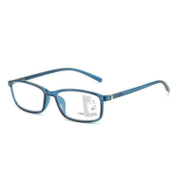 Fashion Frame Simple Vintage Anti-Blue Light Reading Glasses Progressive Multifocal Ultra Light Glasses BLUE STRENGTH 100