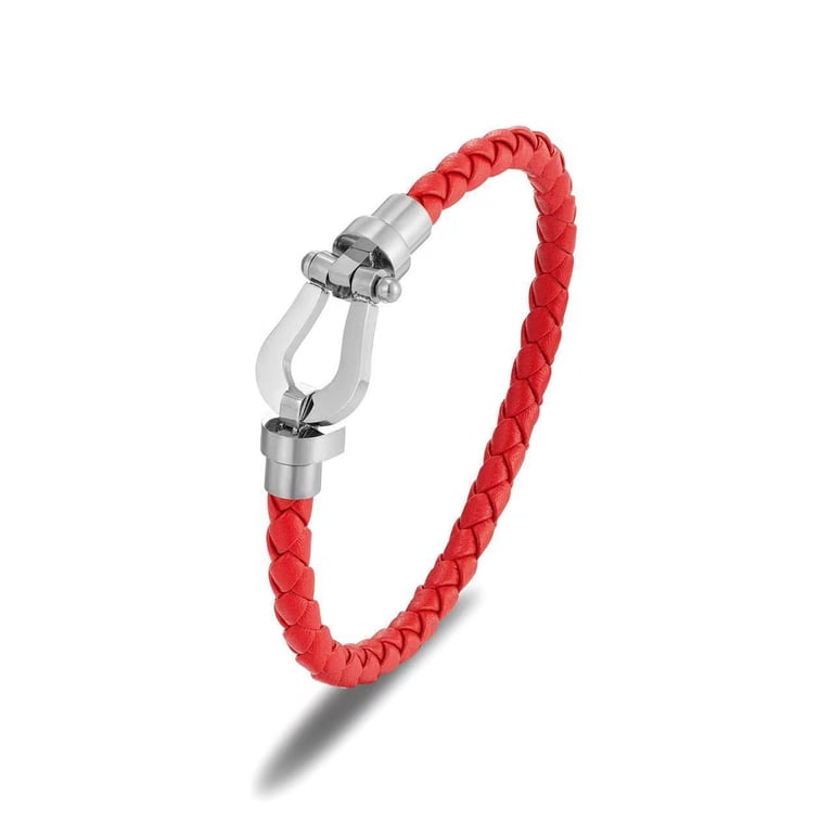 Fashion Fred White Gold Horseshoe Bracelet for Men's Red Cord
