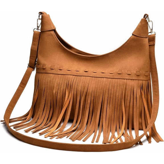 Fashion Fringe Hobo Bag for Women Hippie Western Purse Vegan Suede Crossbody Bags Tassel Shoulder Purses