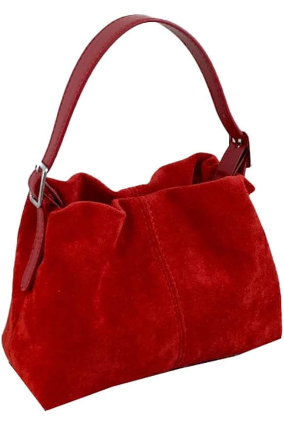 Fashion Frosted Vegan Leather Crossbody Bag Small Pleated Shoulder Bag Suede Bucket Tote Purse Top Handle