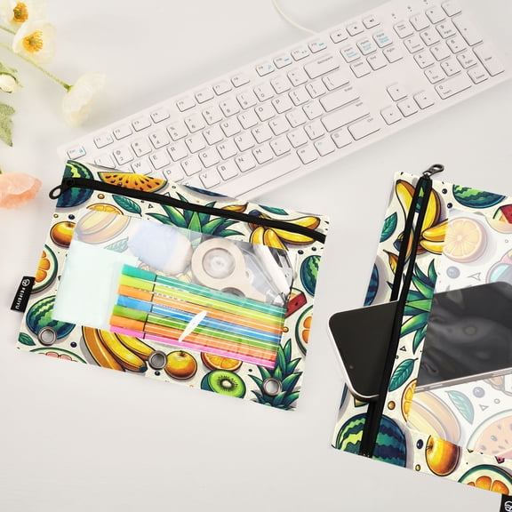 Fashion Fruits 2 Pack Pencil Pouches Zipper Pencil Case 3 Ring Pencil Pouch Cosmetic Bag