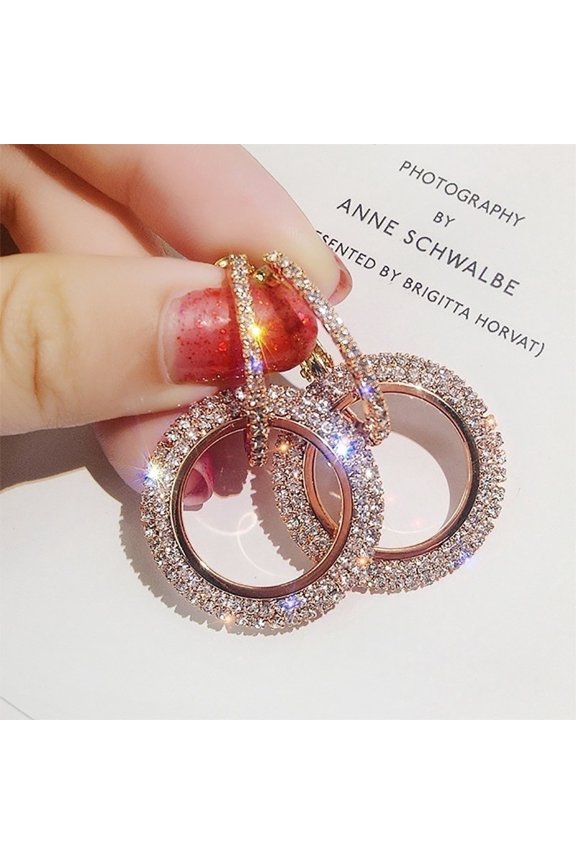 Fashion Full Rhinestone Zircon Glitter Circle Round Diamond Stud Earrings
