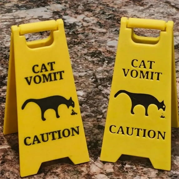 Fashion Funny Cat Vomit Sign Bright Yellow Gift Warning for Lover