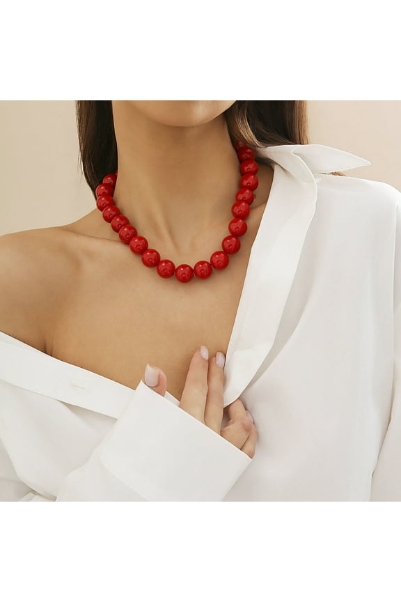 Fashion Geometry Pattern Round Beads Colorful Stringed Pearls Necklace For Women