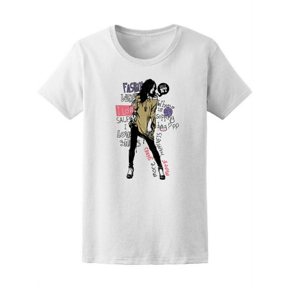 Fashion Girl Cute Sketch T-Shirt Women -Image by Shutterstock, Female Small