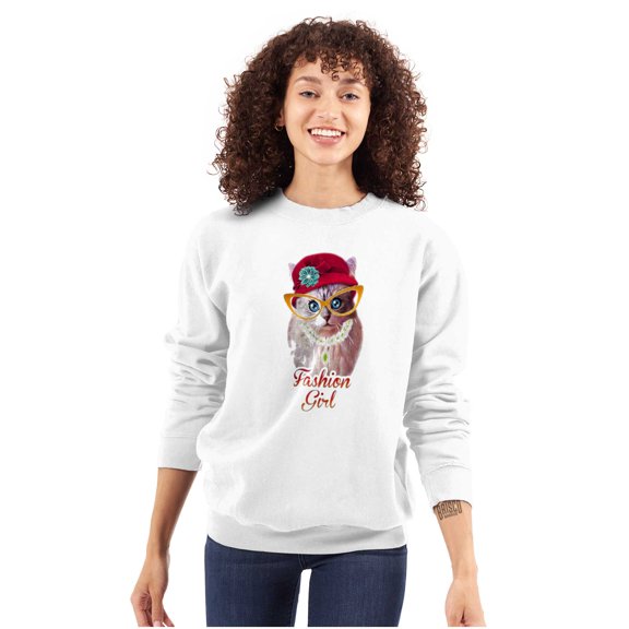 Fashion Girl Funny Crazy Cat Lady Women Plus Size Crewneck Sweatshirt Brisco Brands 2X