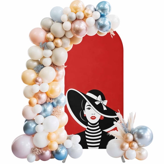 Fashion Girl with Hat Arch Backdrop Cover 4 FT Pop Art Abstract Modern Stretchy Elastic Arch Stand Covers Spandex Arched Background Birthday Wedding Party Decoration (No Stand)