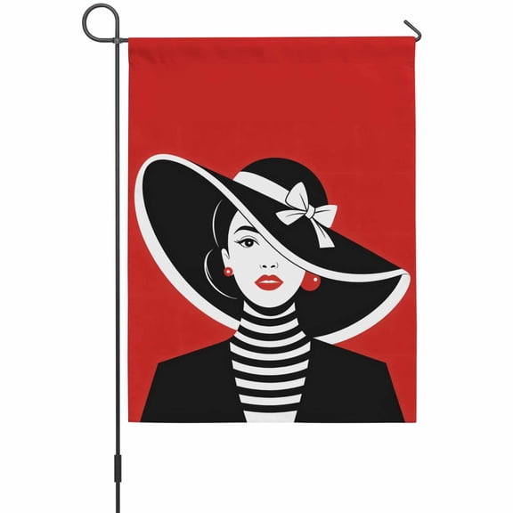 Fashion Girl with Hat Garden Flag 12 x 18 Inches, Pop Art Abstract Modern Weather Proof Outdoor Patio Flags Double Sided Small Garden Decoration for Yard Outside Home