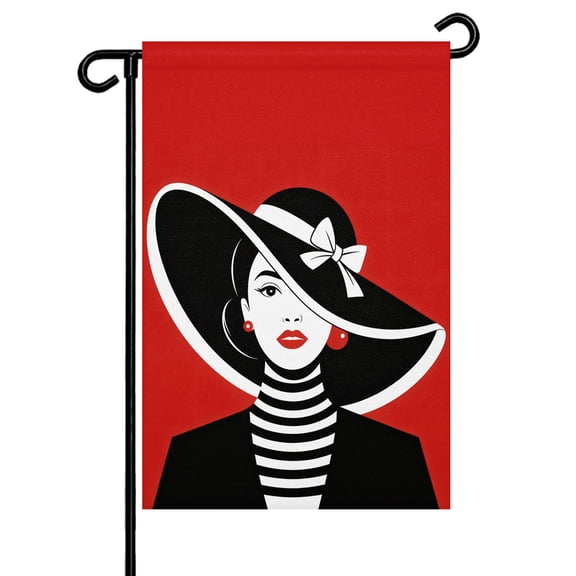 Fashion Girl with Hat Garden Flag 12x18 Inch Pop Art Abstract Modern Double Sided Small Decorative Garden Flags for Outside, Outdoor Yard Porch Lawn Decoration