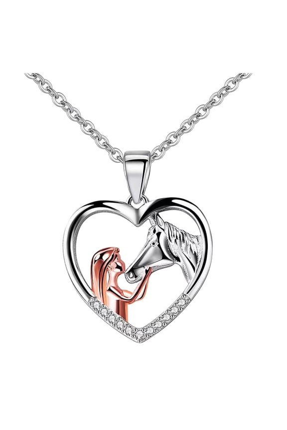 Fashion Girl And Horse Design Heart Pendant Necklace, High-Grade Copper Durable Long-Lasting Not Fading Cute And Stylish Design Perfect For Girls And Women Daily Wear Ideal Gift