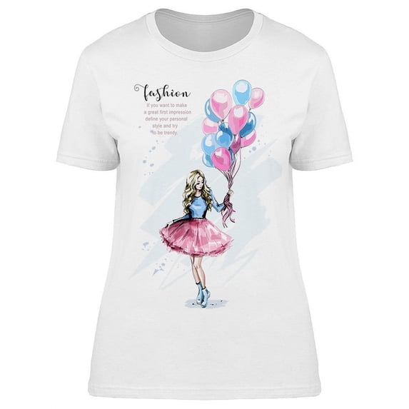Fashion Girl With Balloons T-Shirt Women -Image by Shutterstock, Female Large
