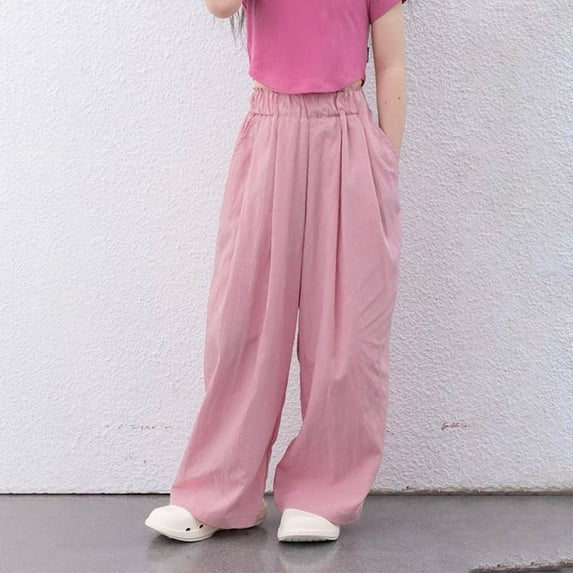 Fashion Girls Summer Ice Silk Loose Thin Pants Elastic Summer Thin Wide Leg Pants Mosquito Proof Pants Jeans for Girls 10-12 Preppy Clothes Teen Girl