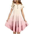 thumbnail image 1 of Fashion Girls' Summer New Short Sleeve Ruffled Pockets Round-Neck Printed Dress Casual Dress Constructed Dress, 1 of 5