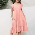 thumbnail image 1 of Fashion Girls' Summer New Short Sleeve Ruffled Pockets Round-Neck Solid Dress Summer Beach Dress For Girl Elegant Girls Dresses, 1 of 7