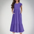 thumbnail image 1 of Fashion Girls Summer New Short Sleeves Round Neck Solid Color Dress Girls Overall Dress Resort Dresses For Girl, 1 of 6