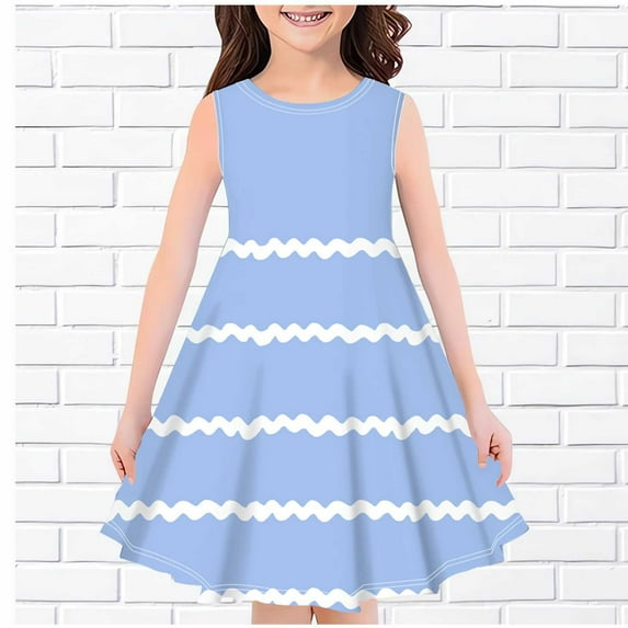 Fashion Girls Summer New Sleeveless Round Neck Printed Dress Casual Dresses Resort Dresses For Girl