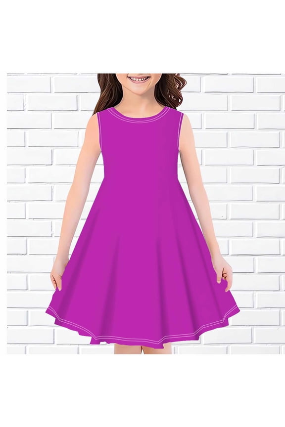 Fashion Girls Summer New Sleeveless Round Neck Printed Dress Elegant Dress Trendy Dress