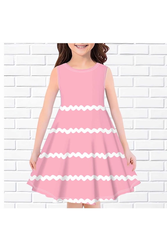 Fashion Girls Summer New Sleeveless Round Neck Printed Dress Summer Beach Dress For Girl Girls Dress Shirt