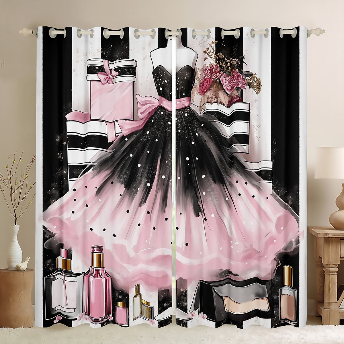 Fashion Girly Dresses Curtains Modern Black White Polka Dots Blackout ...
