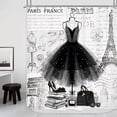 thumbnail image 1 of Fashion Girly Dresses Shower Curtain 72Wx72H Inch Black White Eiffel Tower Paris Perfume Modern Girl Women High Heels Makeup Romantic Bathroom Decor Fabric Polyester Waterproof 12 Pack Hooks, 1 of 6