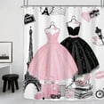 thumbnail image 1 of Fashion Girly Dresses Shower Curtain 72Wx72H Inch Modern Eiffel Tower Girls Women Paris Perfume High Heels Pink Black Makeup Bathroom Decor Fabric Polyester Waterproof 12 Pack Hooks, 1 of 5