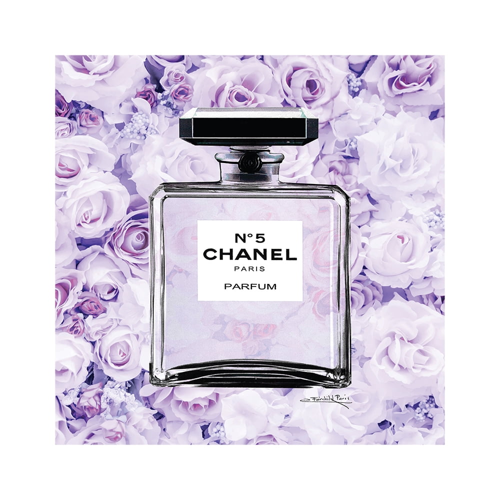 Fashion Glam Bottle Floating In Lavendar Roses - 14"X14" Canvas