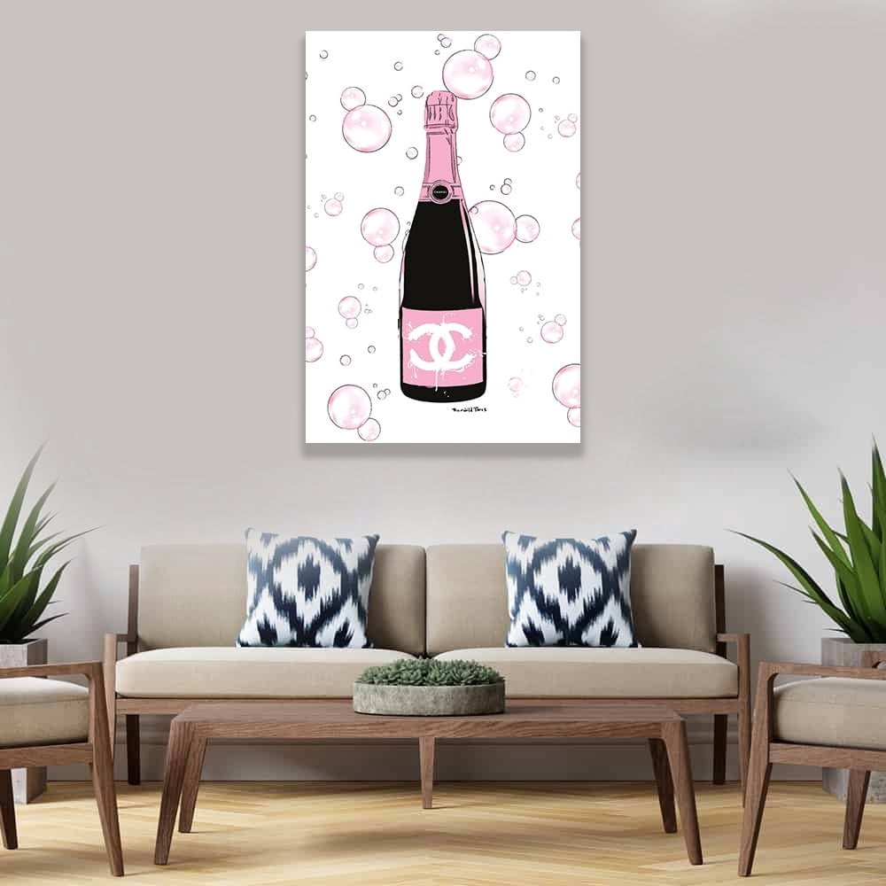 Fashion Glam Champagne Bottle - 14"X14" Canvas Artwork 20 x 30