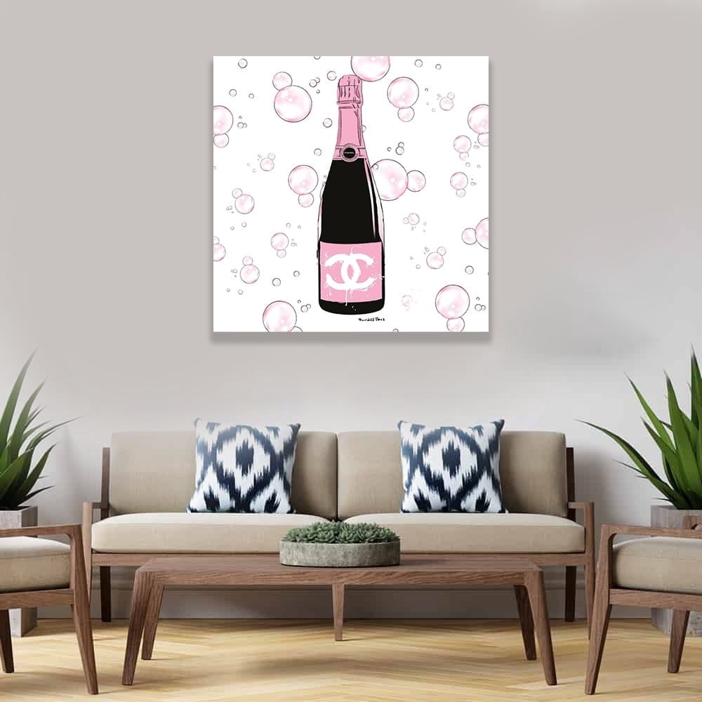 Fashion Glam Champagne Bottle - 14"X14" Canvas Artwork 30 x 30