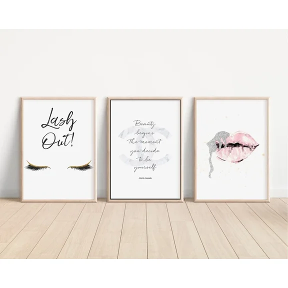 Fashion Glam Wall Art Set Of 3 Beauty Salon Posters Lips Art Poster Prints, Poster Only
