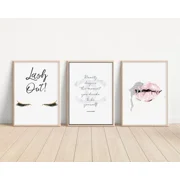 Fashion Glam Wall Art Set Of 3 Beauty Salon Posters Lips Art Poster Prints, Poster Only