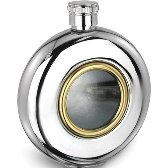 Fashion Glass Window Stainless Steel And Gold-Tone 5Oz Round Flask (3.75 X 1) Made In China gl963
