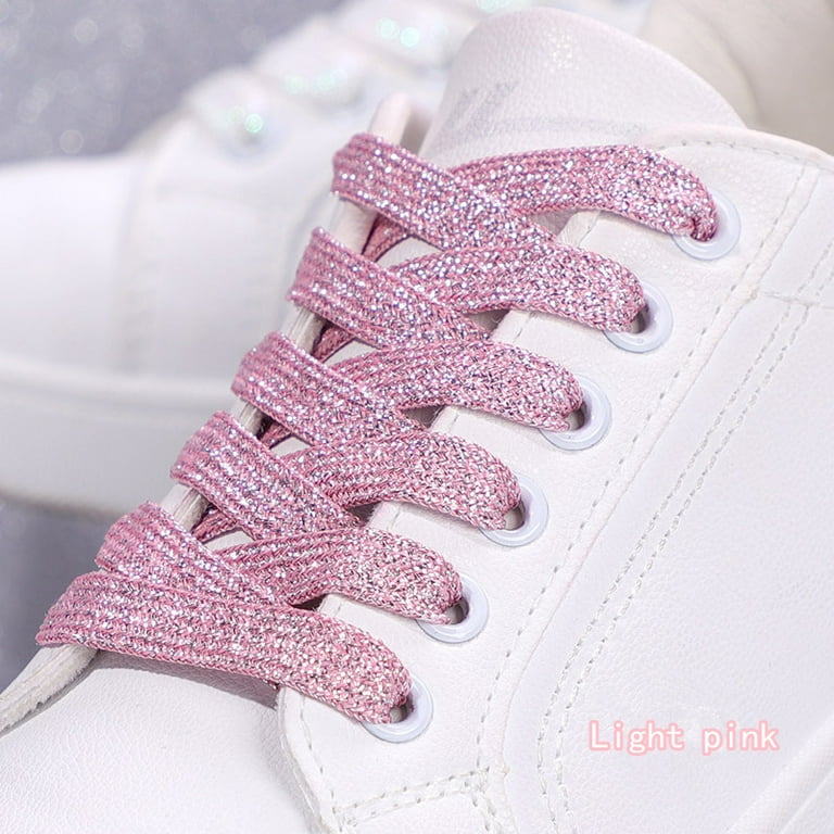 Fashion Glitter Shoelaces Colorful Flat Shoe laces for Athletic Running Sneakers Shoes Boots 1CM Width Shoelace Strings 1Pair Light pink 140cm Walmart