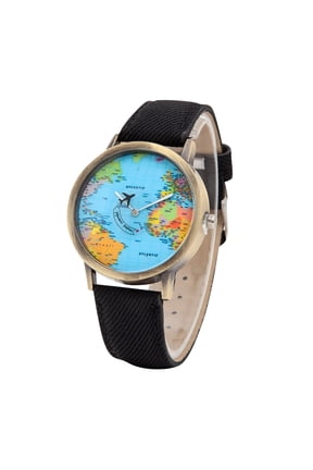 Fashion Global World Map Plane Denim Fabric Band Watch Casual Men Women Wristwatches Quartz Watch Gift Horloges Relogio