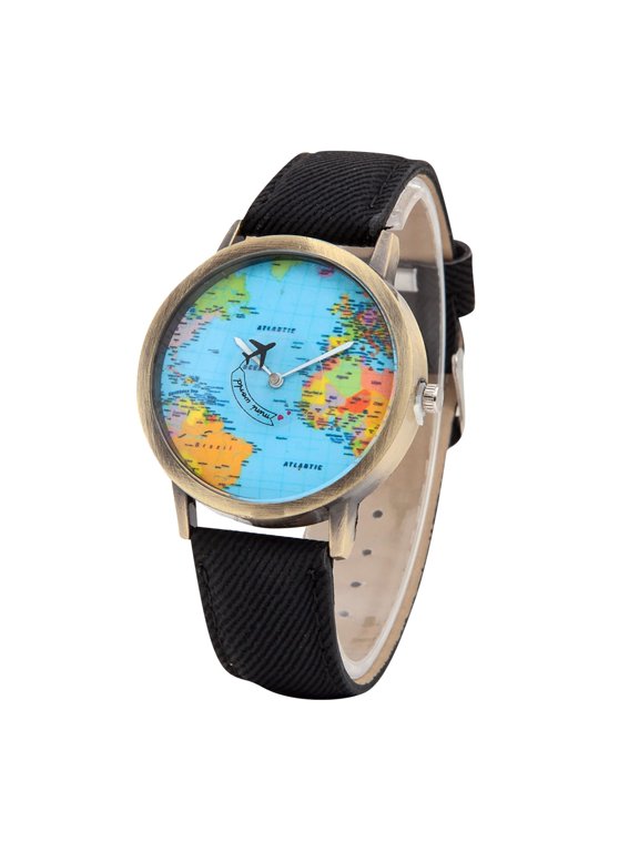Fashion Global World Map Plane Denim Fabric Band Watch Casual Men Women Wristwatches Quartz Watch Gift Horloges Relogio