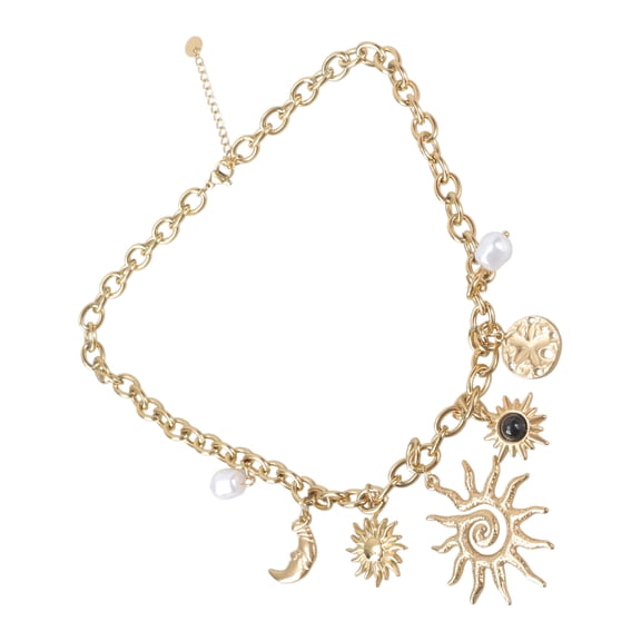 Fashion Gold Chain Sun Necklace Stainless Steel Adjustable Length Clavicle Chain Statement Retro Jewelry Accessory