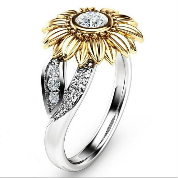 Women Cute Sunflower Crystal Wedding Rings