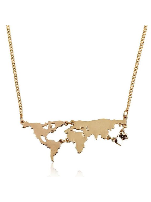 Fashion Gold World Map Combination Pendant Necklace For Women Pack of 5