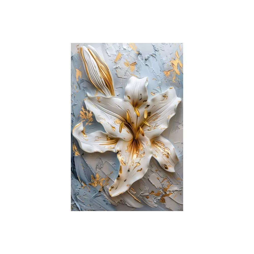 Fashion Gold and White Flower Canvas Posters Painting Abstract 3D Lily ...