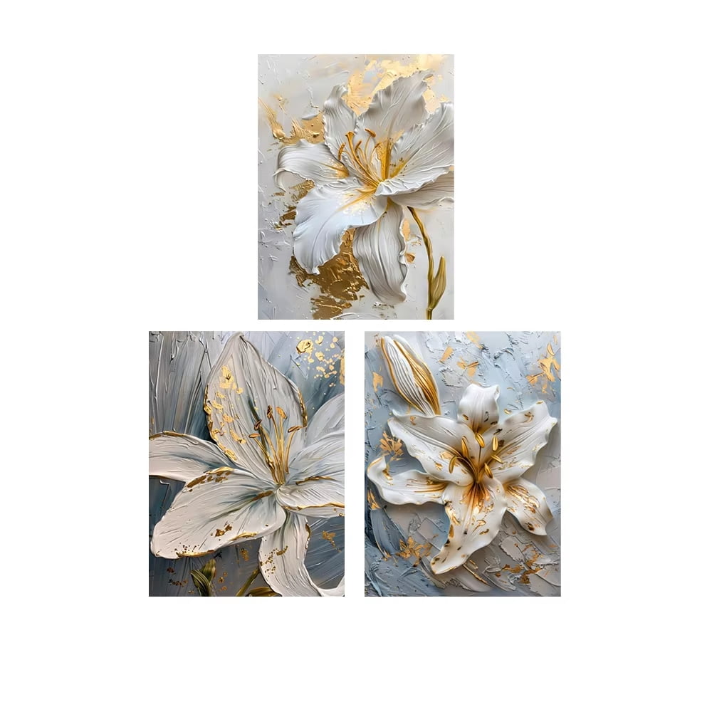 Fashion Gold and White Flower Canvas Posters Painting Abstract 3D Lily ...