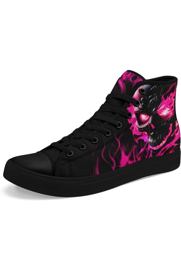 Fashion Gothic Skull Flame High-Top Canvas Shoes for Men Women Stylish Comfort Unisex Lace up Flat Walking Casual Sneakers