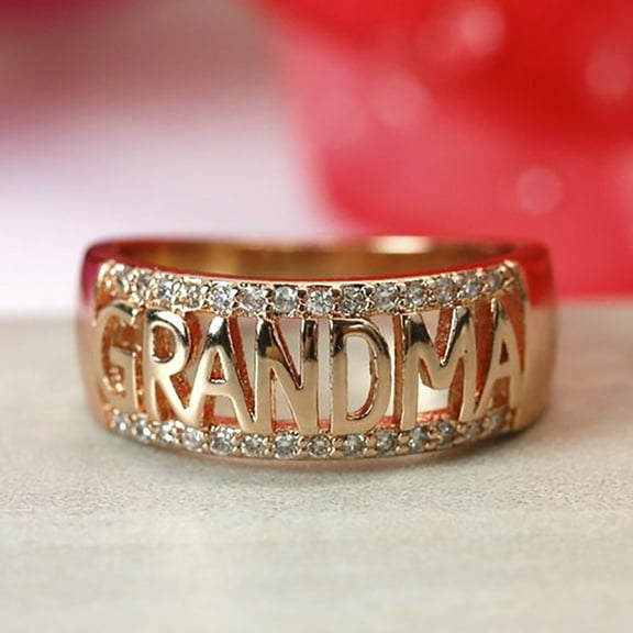 Fashion Grandma Letter Shiny Rhinestone Ring Jewelry Women Family Birthday Gift