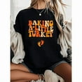 thumbnail image 1 of Fashion Graphic Tee,Tops Has"Baking A Little Turkey"Text With A Pair Of Footprints Print,Round Neck Regular Fit T-shirts, Size(S-5XL), 1 of 5